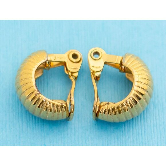 Vintage Golden Hard Shell Clip On Earrings by Monet - N11 - Picture 2 of 3